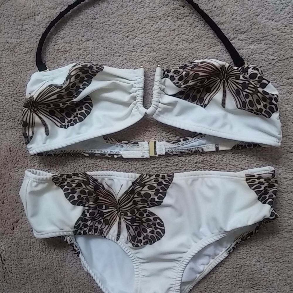 ETE Cream /Brown Butterfly Bikini Swimwear Sz S