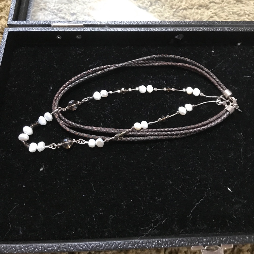 Silpada fresh water, smoky quartz & leather