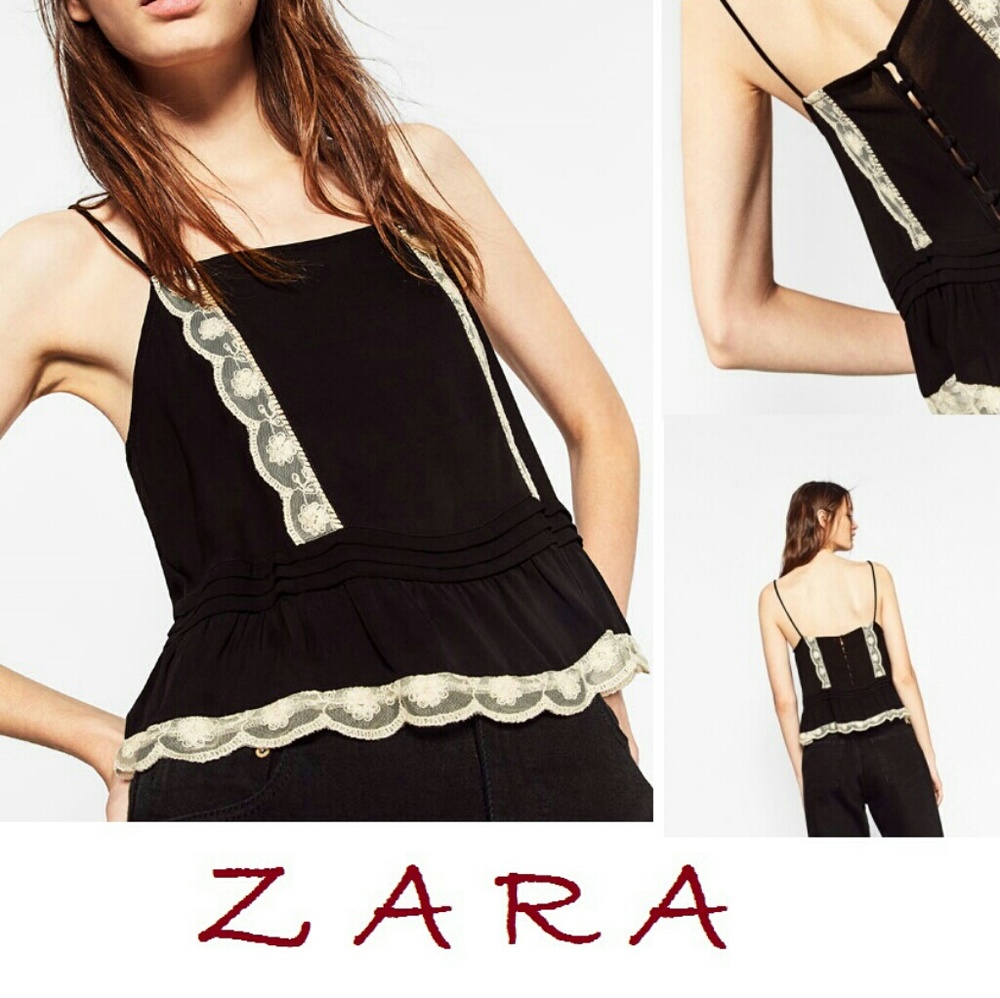 ZARA Black With Nude Lace New Camisole