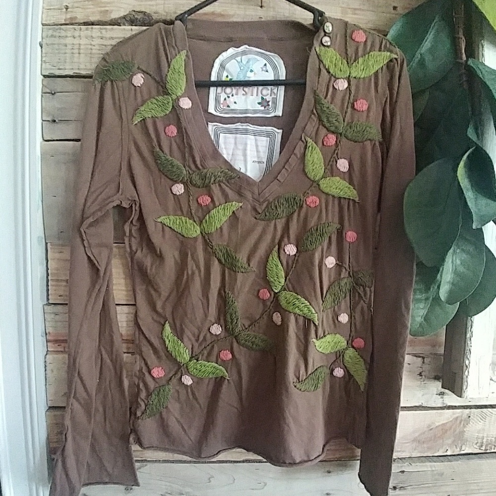 Joystick Anthropologie embroidered top