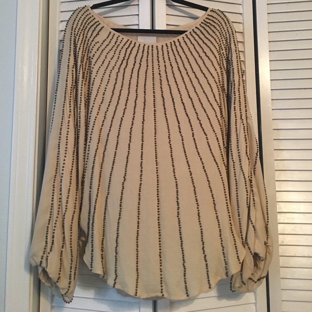 Like new tan blouse with beaded detail - size M