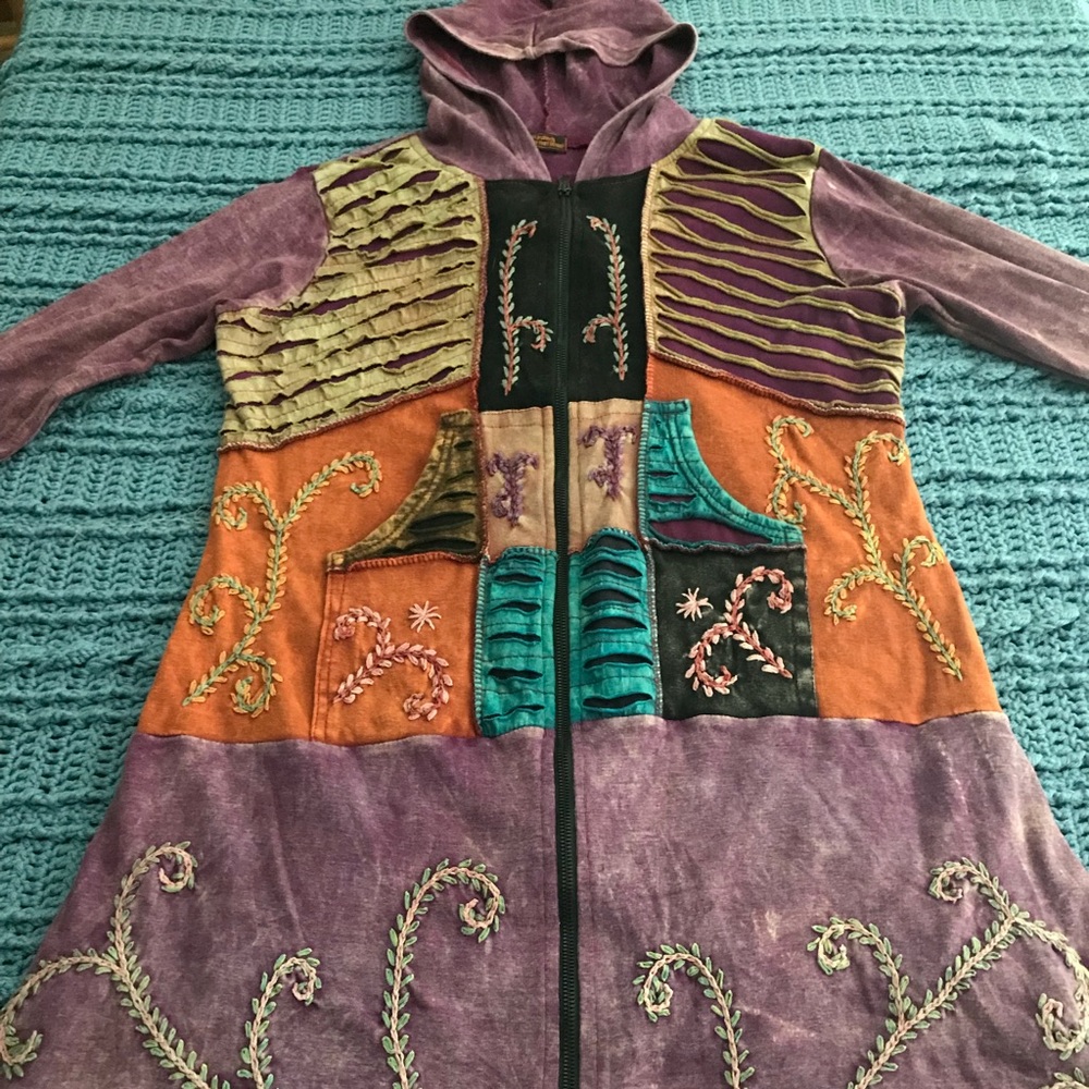 Patterned Zip-up long jacket