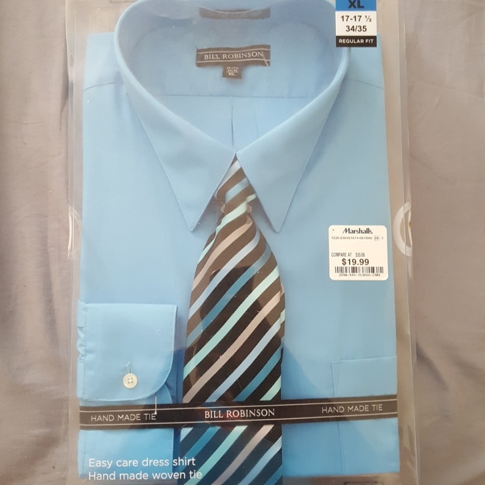 Blue dress shirt with handmade coordinating tie