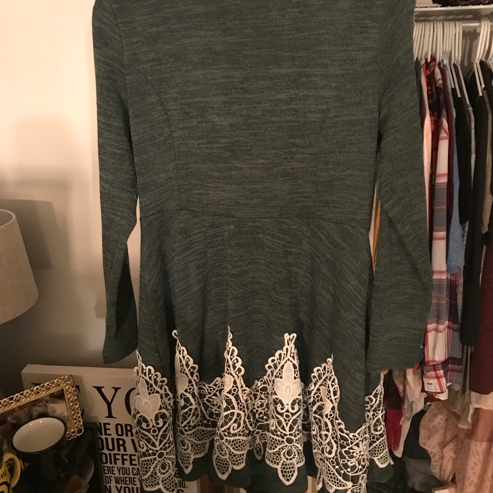 Olive Green lace embroidered dress (long sleeve)