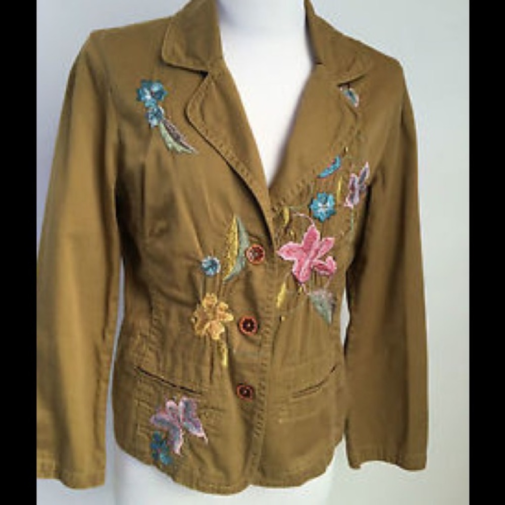 J. Jill Embroidered Brown Blazer Petite/Small
