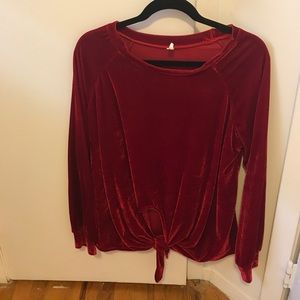 Red velvet top with tie front! Worn once MED