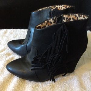 Torrid black fringe wedge boots