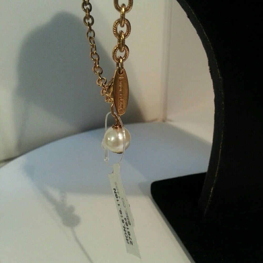 Lenore Dame Rhinestone Filigree Pearl Crystal Dangle Drop Necklace NWT 15"-22" - Picture 5 of 7