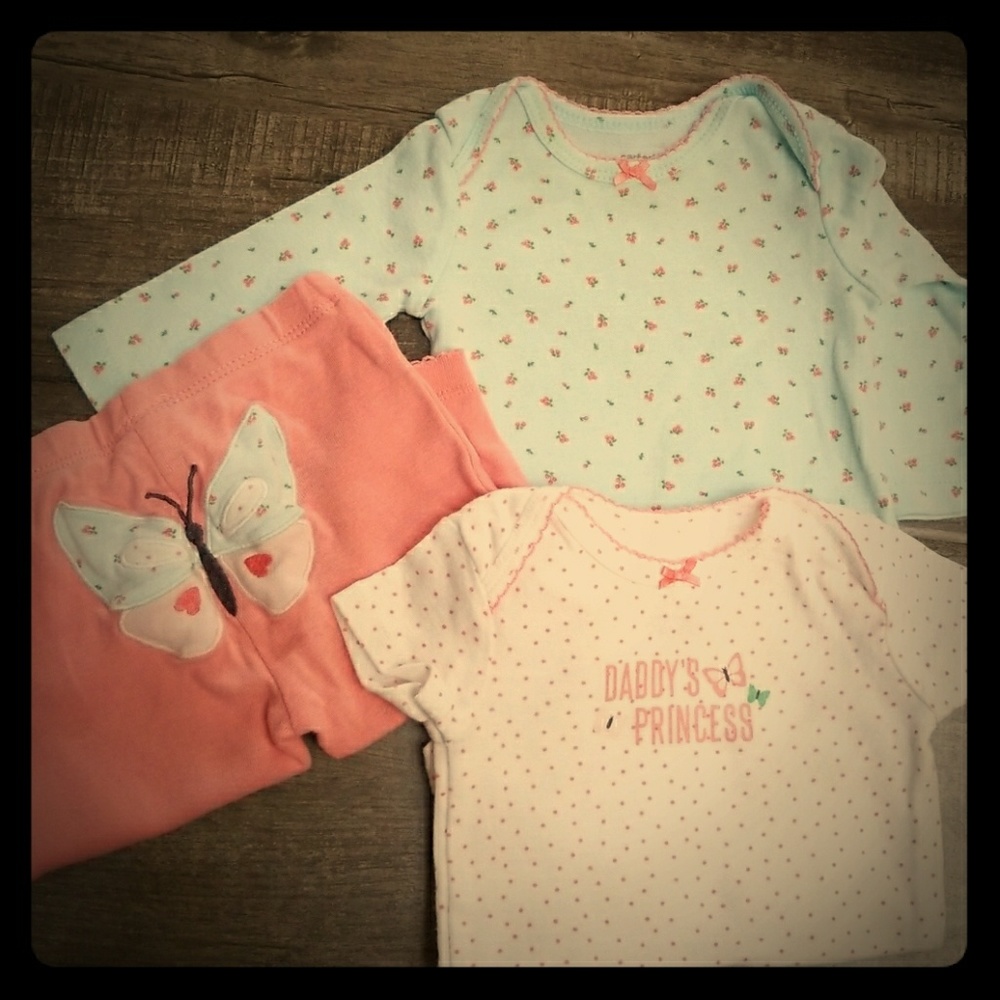 3 piece set matching butterfly 3 month
