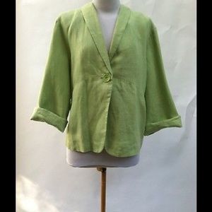 J. Jill Green One Button Solid Linen Blazer Jacket