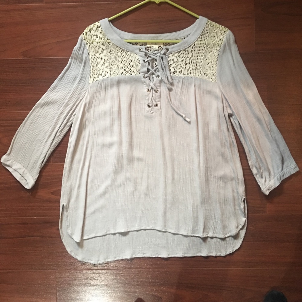 3/4 Sleeve Lace up Lace Bib Top