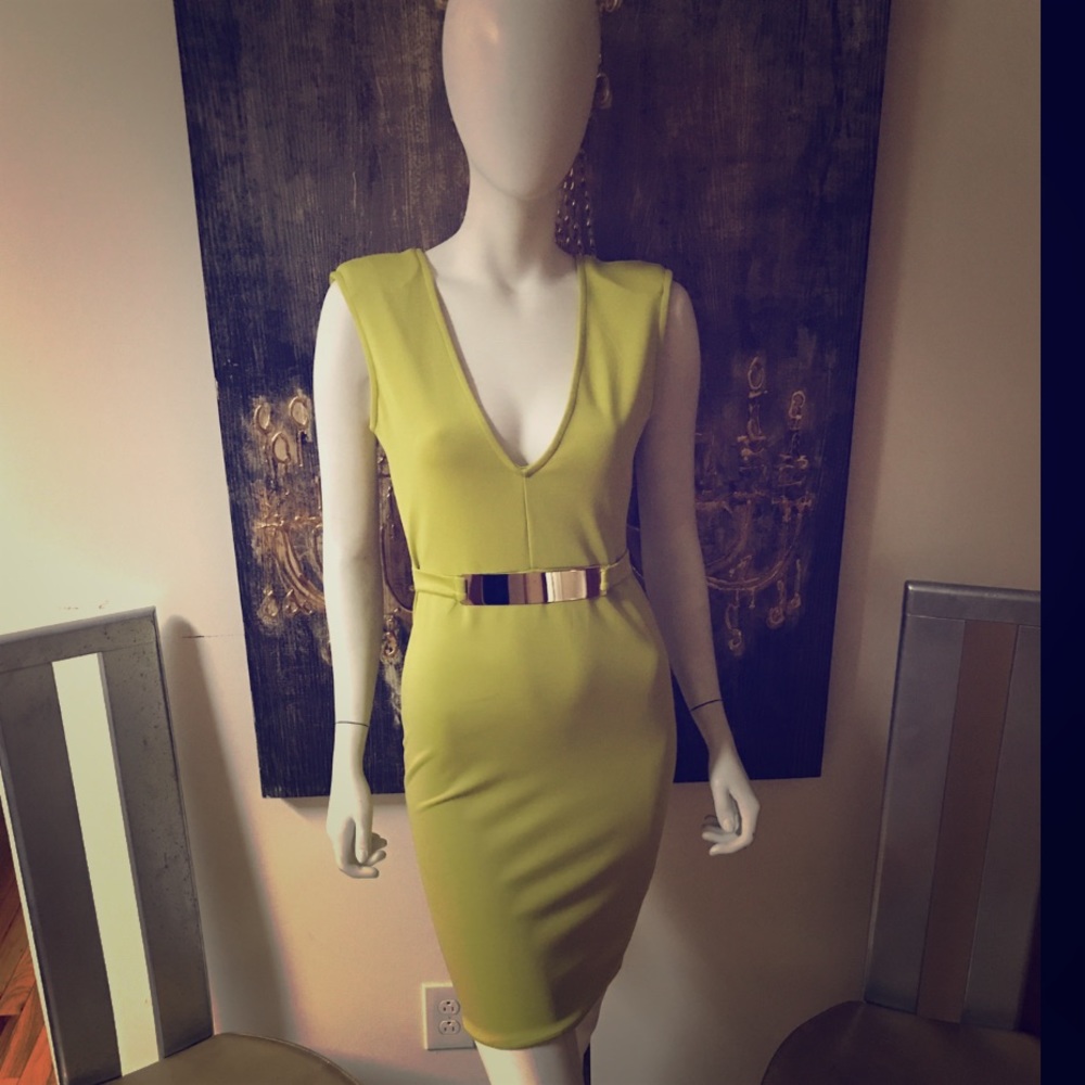 Lime green boutique dress by Wenjie w/gold band