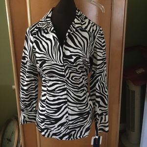 Zebra Print Fitted Blouse L NWT Jones New York