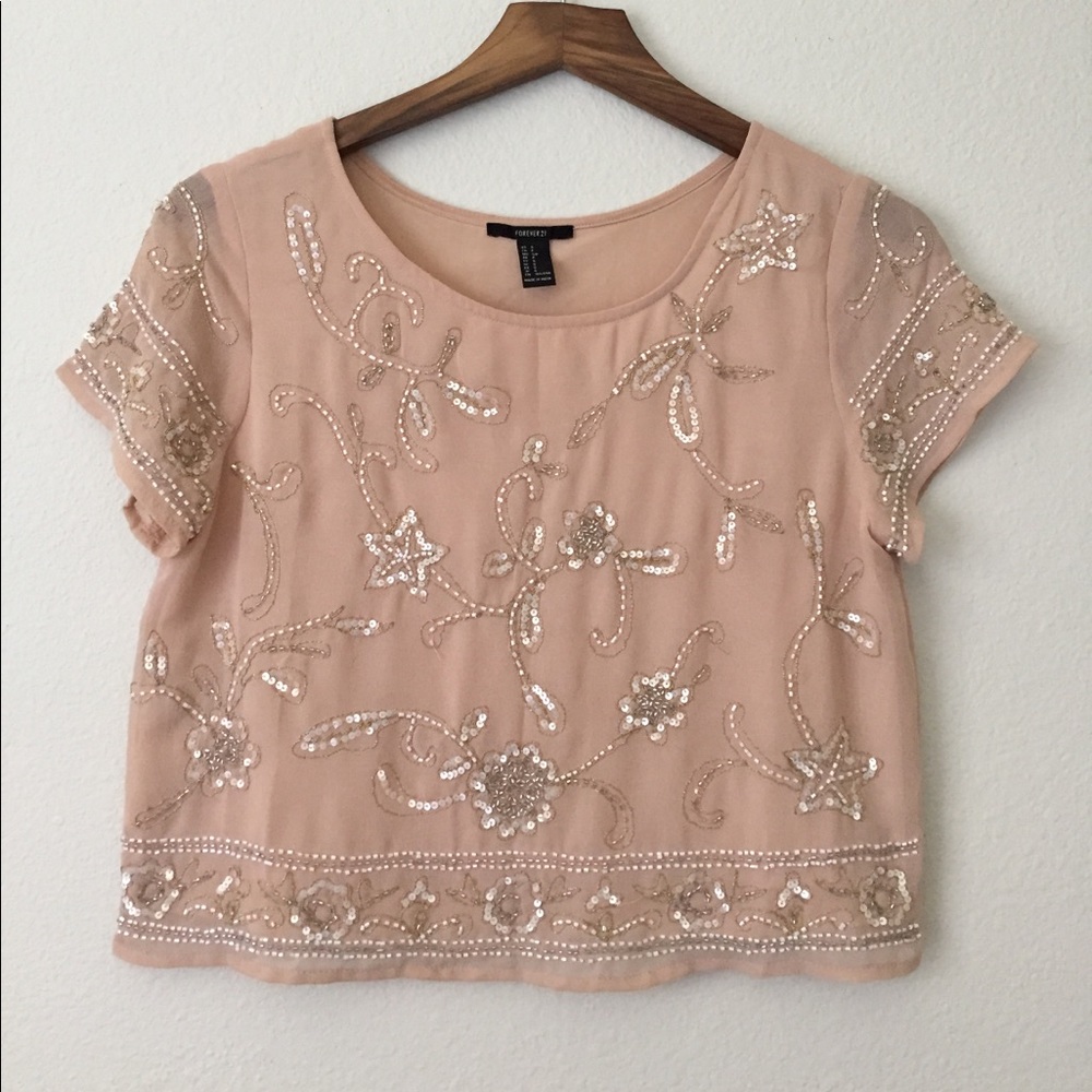 Beaded Embellished Blush Crop Top