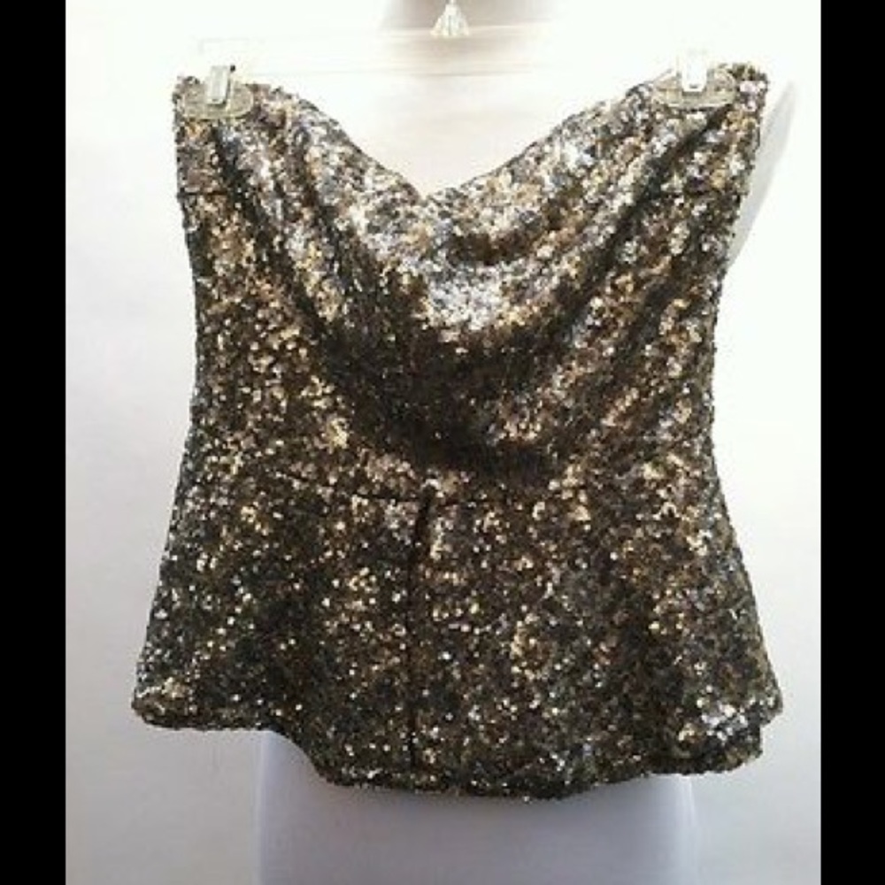 Sequined Strapless Peplum Top M Trafaluc by ZARA