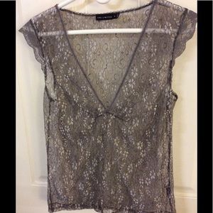 The Limited Gray & Silver Lace Sheer Shirt