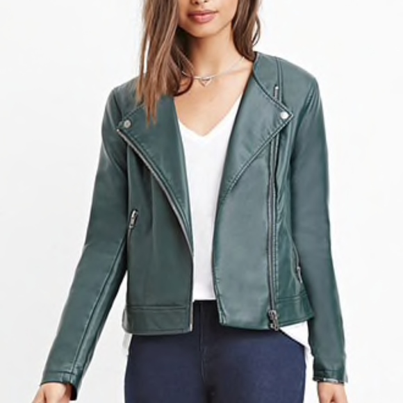 Forever 21 Jackets & Blazers - F21 Green Moto Jacket