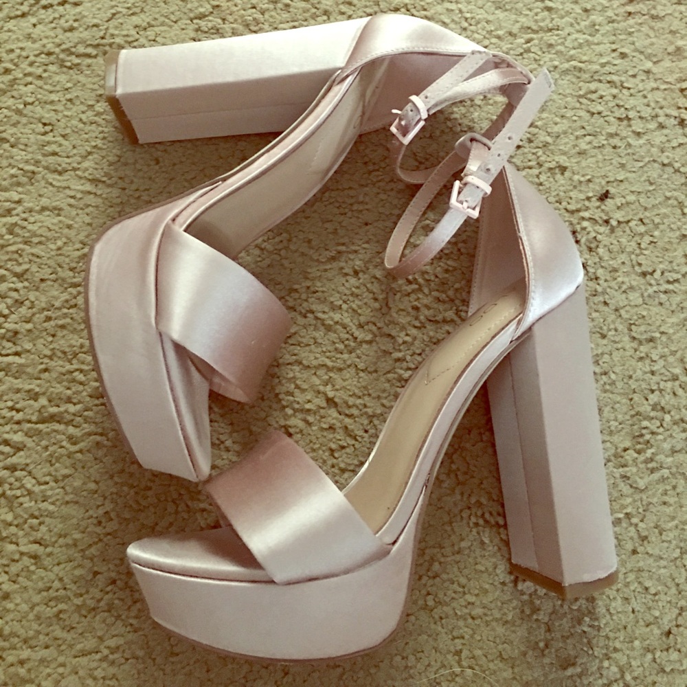 Aldo blush pink wedge strap platforms