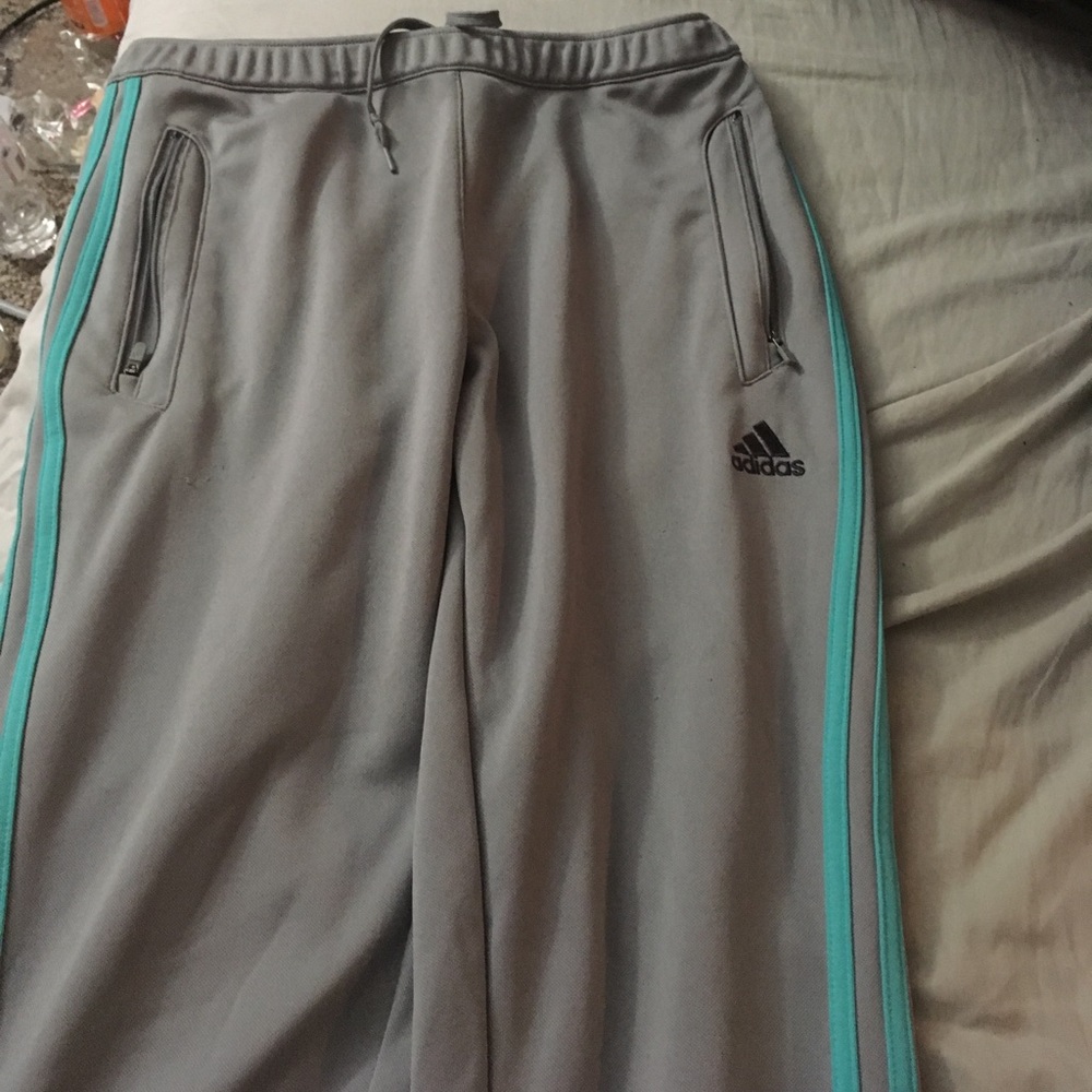 Adidas pants skinny at bottom with zipper
