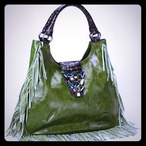 Vintage Reign Dolores Green Fringe Leather Satchel