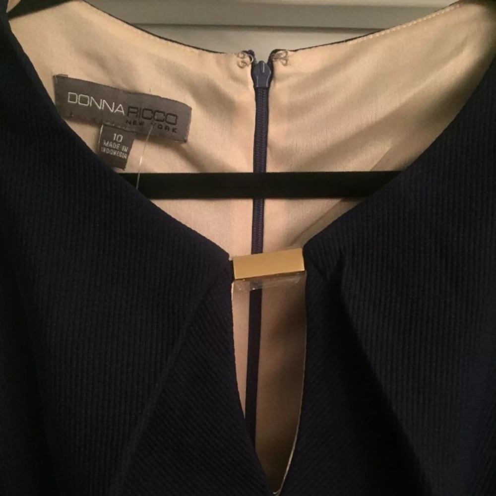 NWT Donna Ricco Navy Gold Bar Career Dress 10 - Picture 3 of 5