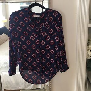Pink Rose Navy Aztec Print Blouse, Size XS