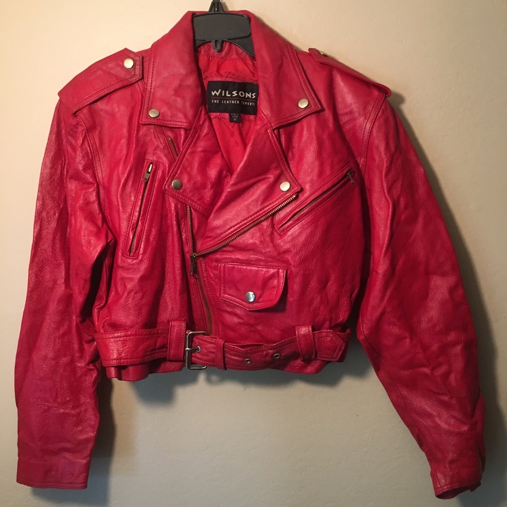 Wilson’s Moto Cropped Red Leather Jacket