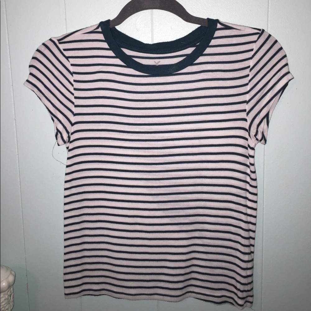 AEO SOFT&SEXY DARK BLUE-GREEN & WHITE STRIPED TEE