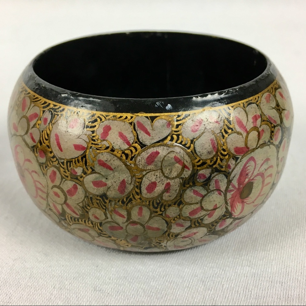 Vintage Lacquered Wood Wide Boho Bangle Bracelet