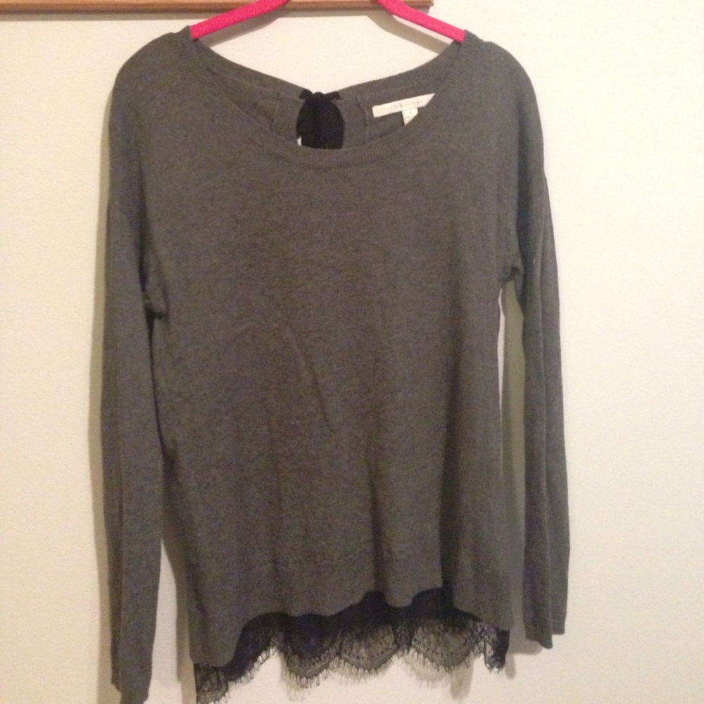 Gray Sweater w/ Lace Trim