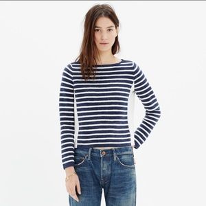 Madewell striped shoulder zip Crop Sweater Sz M