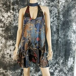 Free People Lady Love Navy Silk Blend Halter Tunic