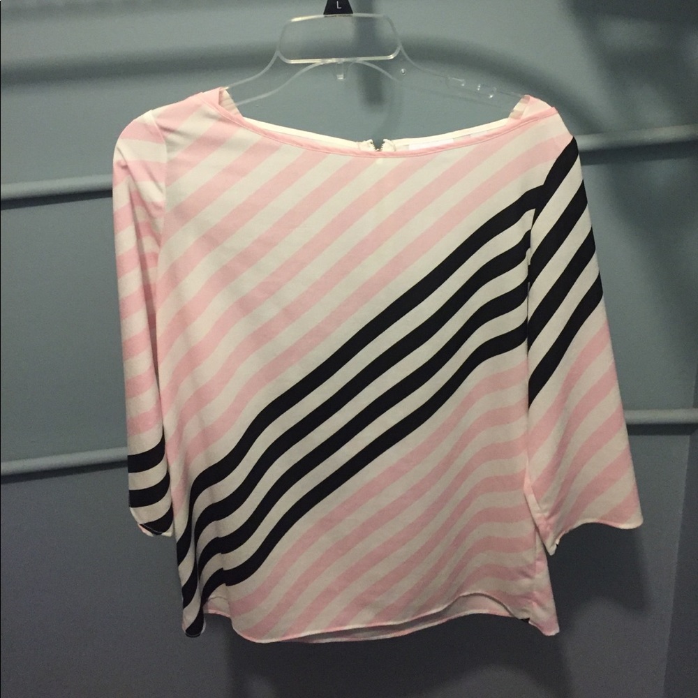New York & Co Striped Pink and Black Blouse
