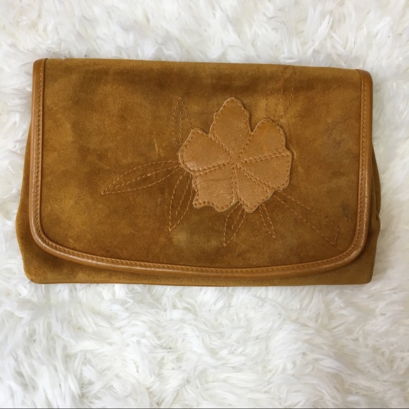 The May Company Handbags - Vintage Camel Suede Clutch Bag The May Company