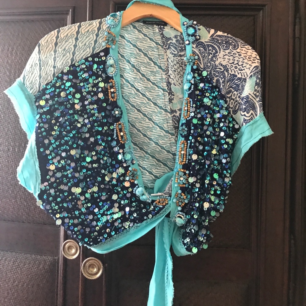 Elegant Beaded cross over wrap top..Boston Proper