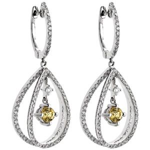 Diamond & Yellow Sapphires Earrings 18k White Gold