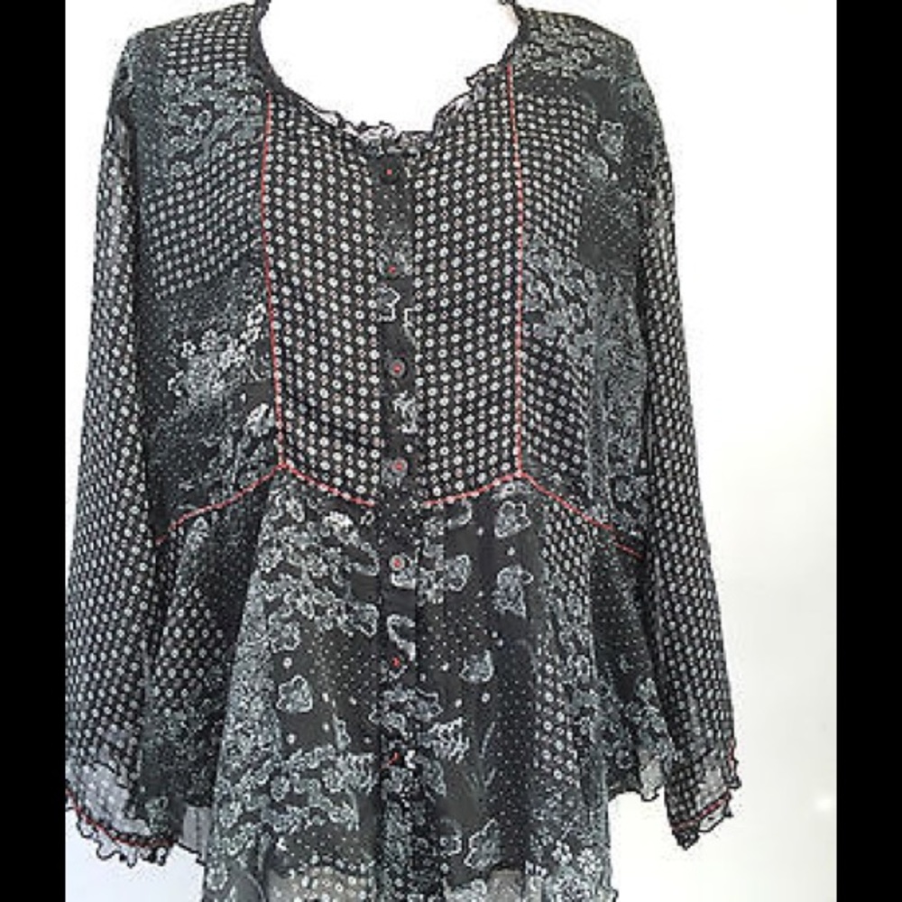 Coldwater Creek Blue Floral Long Sleeve Blouse M