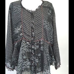 Coldwater Creek Blue Floral Long Sleeve Blouse M