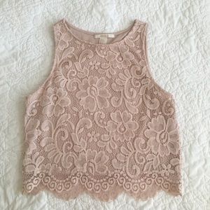Pastel pink floral lace crop top