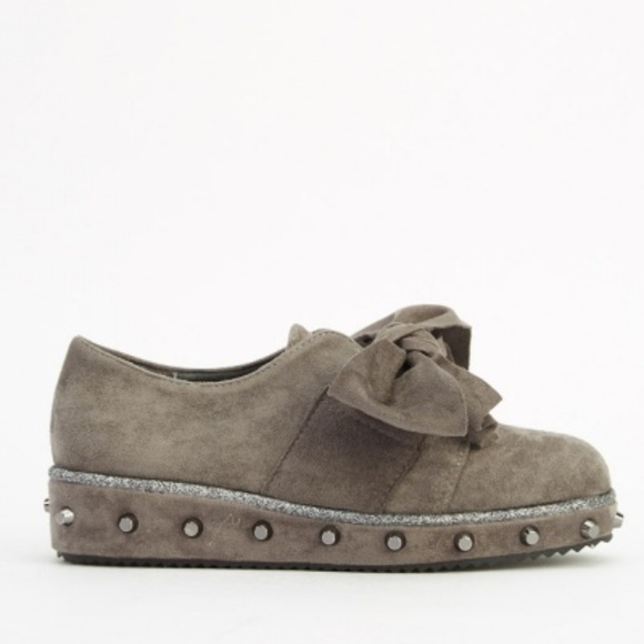 Silkycaramel Shoes - "Gunner" in Gray Studded Faux Suade Sneaker