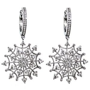 Diamond Snowflake Earrings 14k White Gold