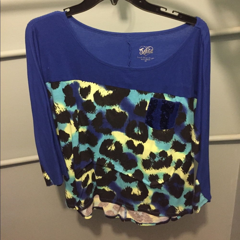 Justice Blue & Green Cheetah Print Top