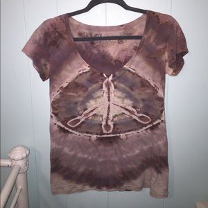 BEAUTIFUL EARTH TONED TIE DYE PEACE SIGN VNEVK TEE