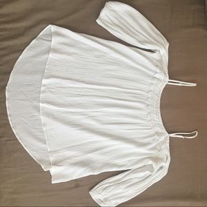 White, cotton, open shoulder blouse