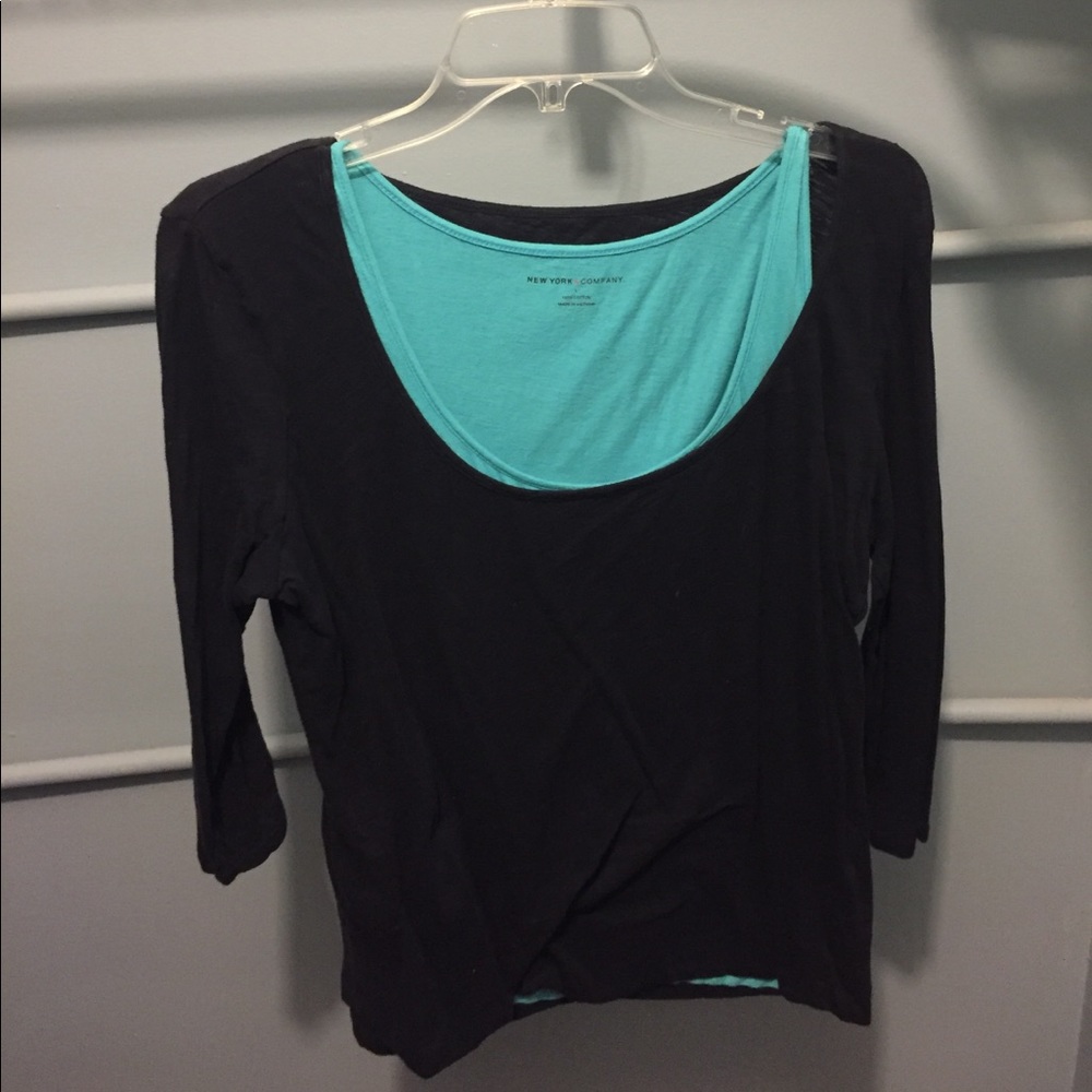 New York & Co Navy and Turquoise Top