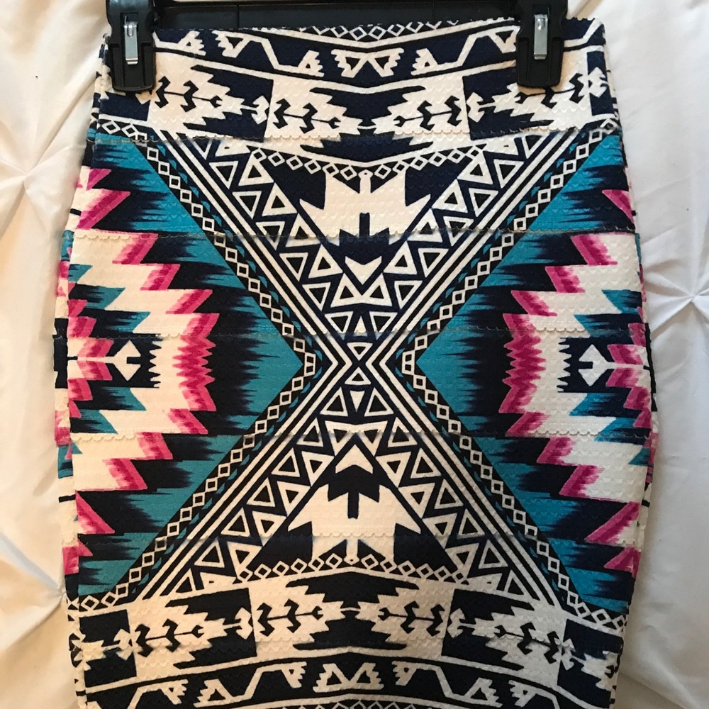 XS Navy Blue/Hot Pink/ White printed pencil skirt