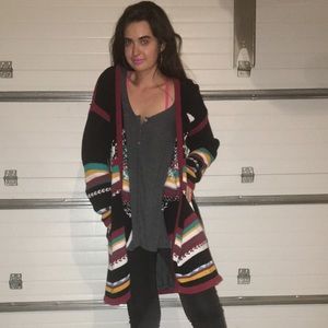 Geometric design warm maxi cardigan