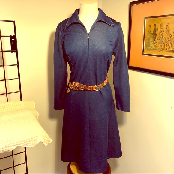 Vintage Dresses & Skirts - Vintage 1970’s Dress Blue Willow Lane Sz 16 1/2