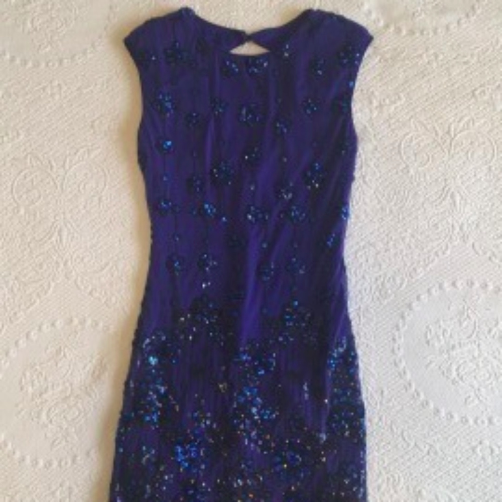 MACY'S BLUE SEQUENCE SPARKLE BODYCON DRESS XS
