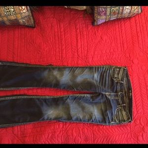 Silver low rise boot cut jeans